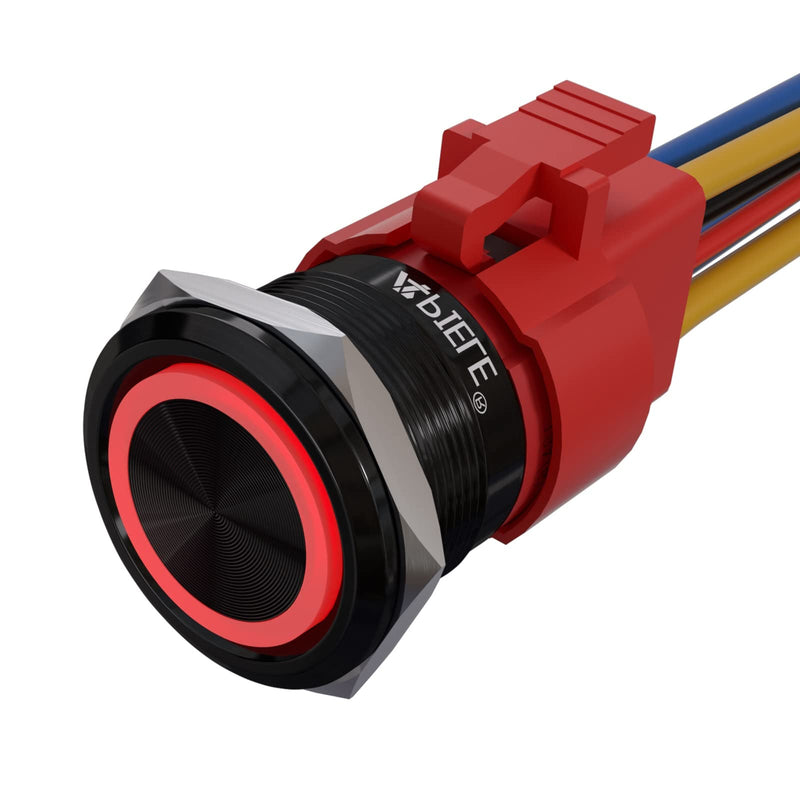 [Australia - AusPower] - APIELE 10 Amp 22mm Momentary Push Button Switch 12V Angel Eye LED Waterproof Round Self Reset 7/8'' 1NO 1NC (Black Aluminum, Red) Black Aluminum 