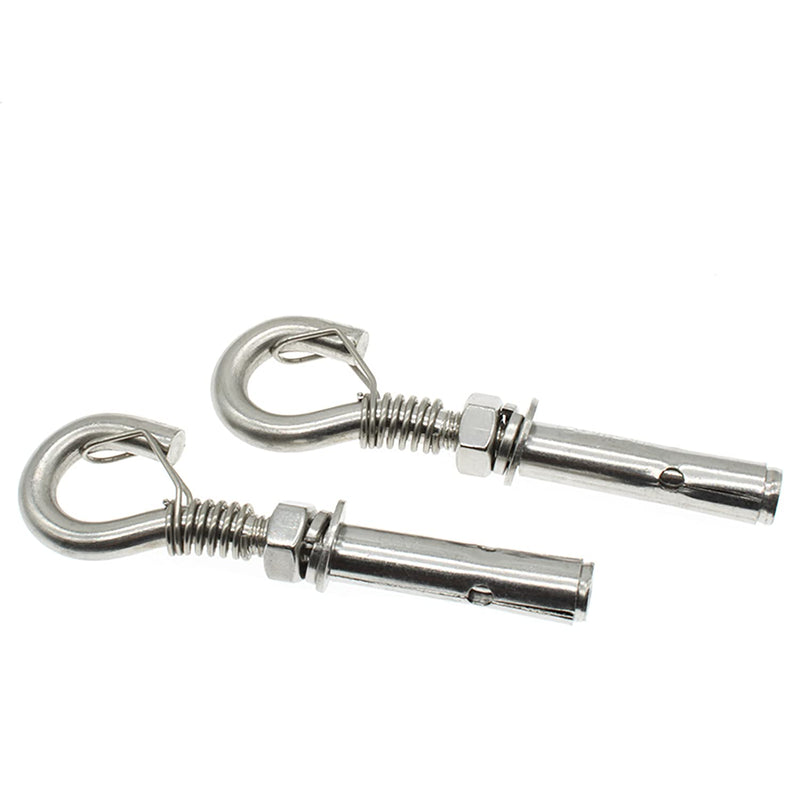 [Australia - AusPower] - 2Pcs Expansion Hook M8 Open Heavy Duty Expansion Screw Hook Anchor Bolt Cup Concrete Brick Hook 304 Stainless Steel (with Spring Buckle) With spring buckle 