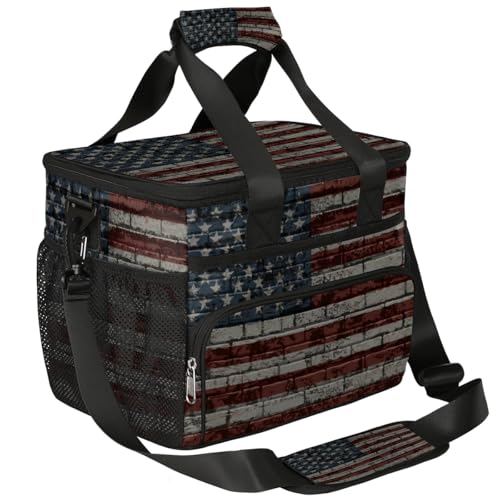 AUUXVA OMBRA Cooler Bag Large Camping Cooler Tote Leakproof Lunch Cooler Bag Insulated Waterproof Lunch Box… Vintage US Flag