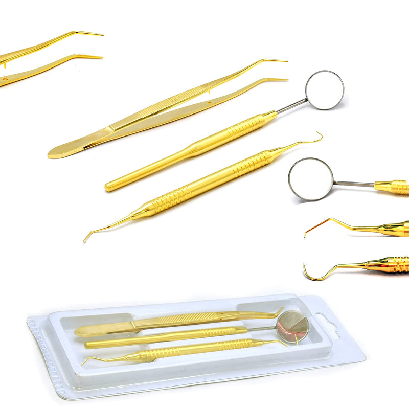 [Australia - AusPower] - OdontoMed2011 3 Pieces Basic Dental Instruments Set Mirror Explorer C. PLIER Hollow Handle Gold Plated Stainless Steel GLD-03 