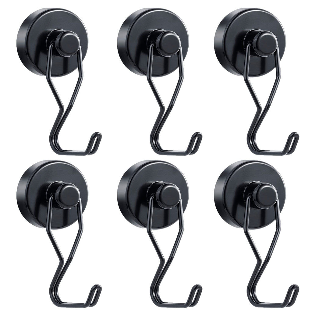 Tohoer Magnetic Hooks, 100 lb Heavy Duty Neodymium Magnet Hook with Rust Proof for Indoor Outdoor Hanging,Refrigerator,Grill,Kitchen,Key Holder,Black 100LB(6pack)