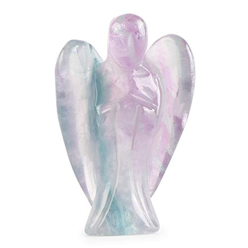 Artistone Rainbow Fluorite Crystal Angel Figurines Healing Crystals Natural Pocket Guardian Angel Statue Stone Decor Handcraft with Gift Box