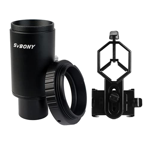SVBONY Universal Cell Phone Adapter Mount Bundle with T2 T Ring Adapter, 1.25 inch Telescope Accessory, with CA1 Sleeve Extended Cylinder for Telescope