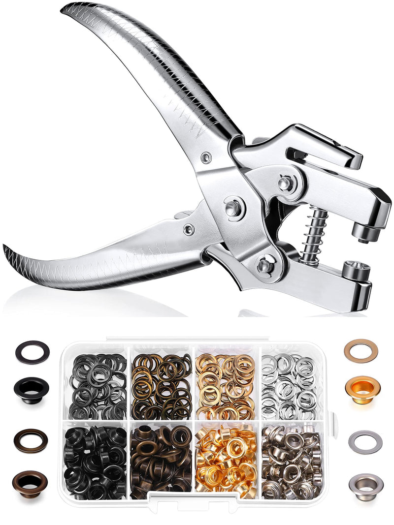 Honoson 3/16 Inch Grommet Tool Kit Eyelet Plier Set Hole Punch Grommet Hand Press Pliers with 200 Pieces of Eyelets for Shoes Clothes Bags(Gold, Silver, Grey, Copper) Gold, Silver, Grey, Copper