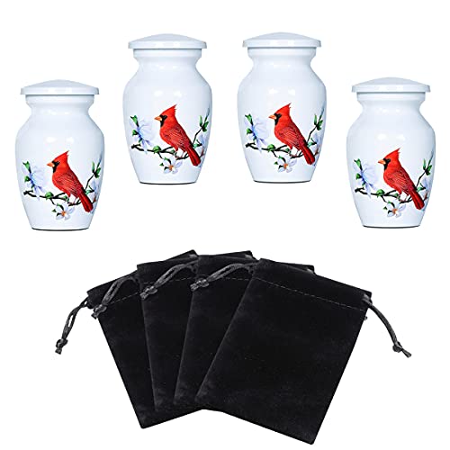Small Cardinal Urn for Human or Pet Ashes, 4 Mini Funeral Memorial Urns 4 Keepsake Urns