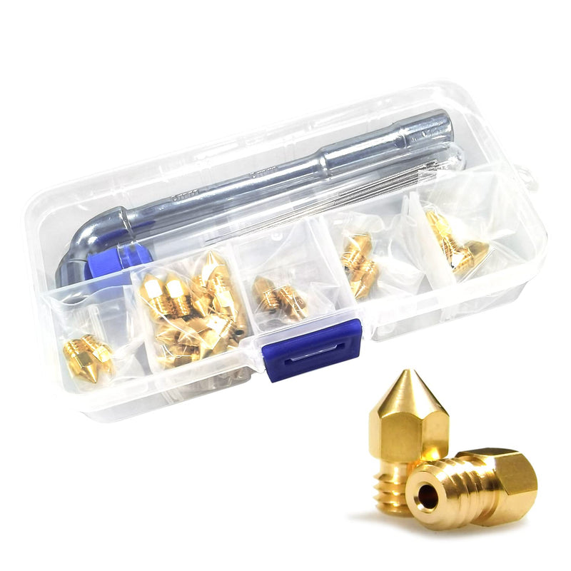 MK8 Nozzles 24 pcs 3D Printer Extruders Brass Nozzles 0.2mm, 0.4mm,0.6mm, 0.8mm, 1.0mm CR-10 Nozzle with DIY Tools and Metal Storage Box for CR-8 / CR-10 / Ender 3 / Ender 3S / 5/6 and so on MK8 Brass Kit: Various Nozzles