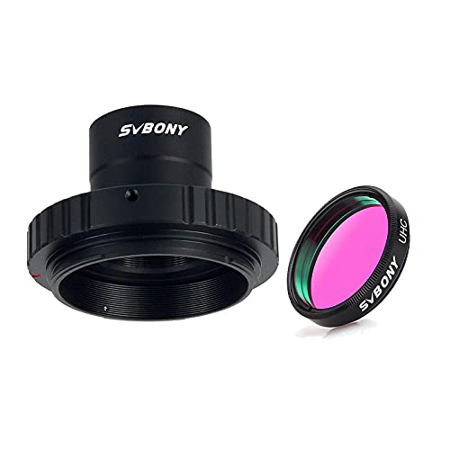 SVBONY T2 T Ring Adapter and T Adapter for Canon EOS Standard EF Lenses, Bundle with SVBONY 1.25 inch UHC Filter Telescope Camera Astrophotography Accessories
