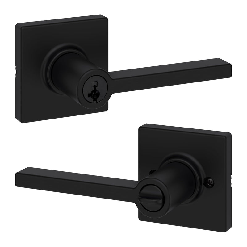 Kwikset Casey Entry Door Handle with Lock and Key, Secure Keyed Reversible Lever Exterior, For Front Entrance and Bedrooms, Matte Black , Pick Resistant Smartkey Rekey Security and Microban 1 Pack Keyed Entry