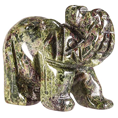 mookaitedecor Hand Carved Dragon Bloodstone Elephant Crystal Statue Green & Red