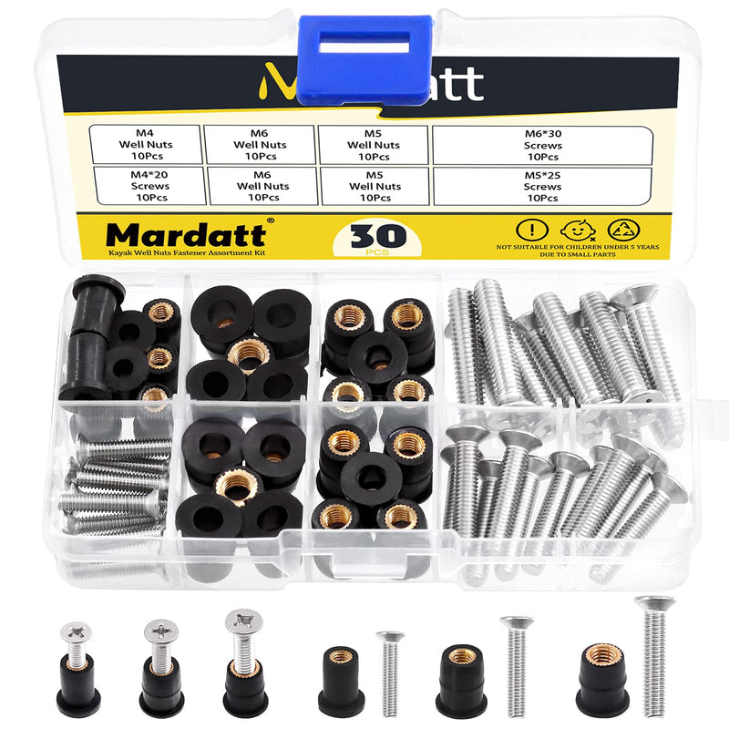 [Australia - AusPower] - 60Pcs M4 M5 M6 Well Nut Expansion Nuts and 304 Stainless Screw Rubber and Steel Parts Windscreen Nuts Accessories for Motorcycle Kayak Boats 