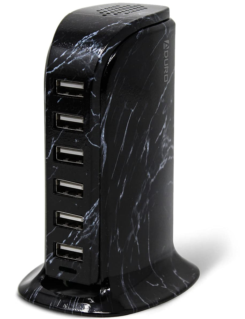 [Australia - AusPower] - Aduro 40W 6-Port USB Desktop Charging Station Hub Wall Charger for iPhone iPad Tablets Smartphones with Smart Flow (Black Marble) Black Marble 