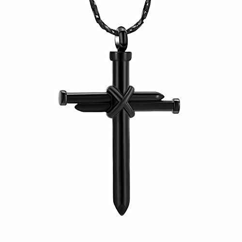 Imrsanl Cremation Jewelry Nail Cross Urn Necklace Pendant Black