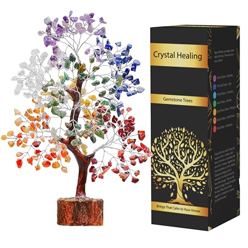 7 Chakra Tree, Crystals and Healing Stones, Chakra Tree of Life Crystal Tree for Positive Energy, Birthday Gifts for Women, Home Office Decor, House Warming Gifts New Home, Spiritual Gifts Seven Chakra Silver Wire