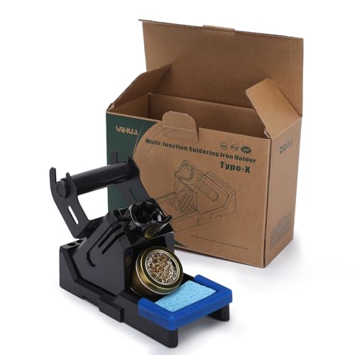YIHUA X-2 Evolution Heat Resistant Soldering Iron Holder & Storage System with Soldering Coil Holder, Brass Wool Tip Cleaner, Cleaning Sponge, Protective Edge, 5 Integrated Tip Storage Slots