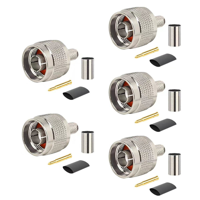 [Australia - AusPower] - MOOKEERF N Male Plug Crimp Coax Connector Adapter for RG58 LMR195 KSR195 RG400 3D-FB Cable (5 Pack) 