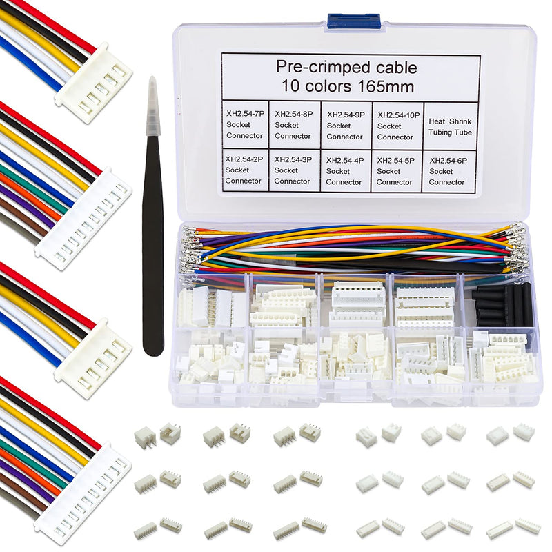 [Australia - AusPower] - Keszoox XH 2.54mm JST Connector Socket Kit with Pre-Crimped Cables Wire 2/3/4/5/6/7/8/9/10 Pin Housing JST Adapter Cable Connector Socket 22AWG Wire 10 Colors XH2.54 