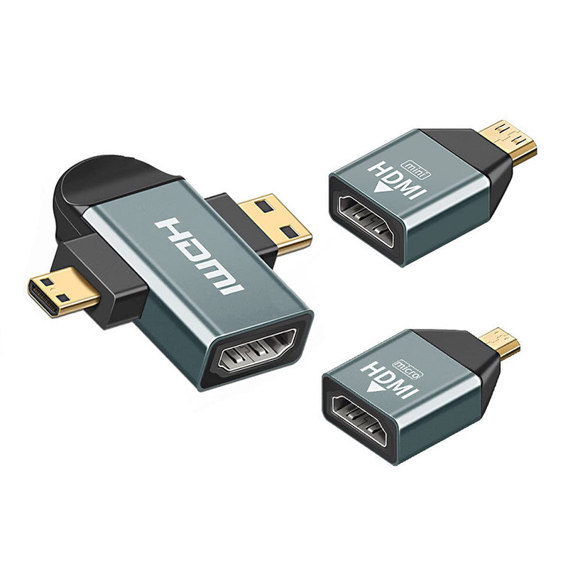 [Australia - AusPower] - Cablecc 3pcs/Set Micro & Mini HDMI to HDMI-Compatible 1.4 Female 2-in-1 Combo Adapter 4K@60hz Combo HDMI Adapter x3 