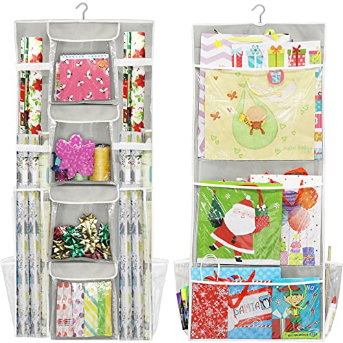 Simple Houseware Double-Sided Hanging Gift Wrap Organizer, Gray (Set of 1) Grey