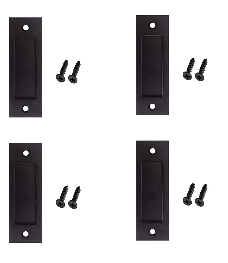 4pcs Running Black 6 inch Sliding Barn Door Finger Pull Set | Heavy Duty Modern Simple Invisible Handle| with Flat Bottom Easy to Install 4