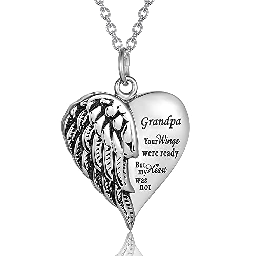Cremation Jewelry for Ashes Engraved Your Wings were Ready but My Heart was Not Heart Urn Necklace Memorial Pendant (TX-Grandpa)