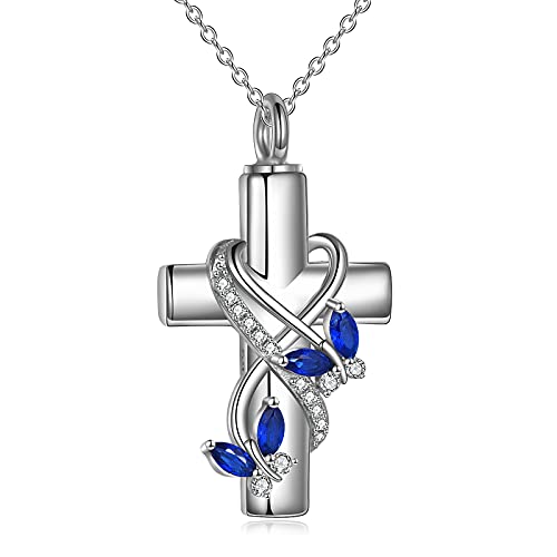 POPLYKE Urn Necklaces for Ashes 925 Sterling Silver Cross Necklace Cremation Animal Jewelry for Ashes Memorial Ash Pendant Keepsake Gifts Cross Butterlfy