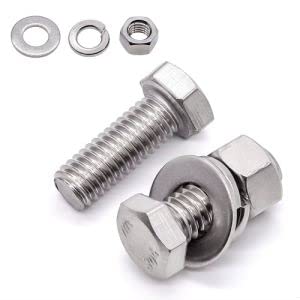 [Australia - AusPower] - 8 Sets Glvaner 3/8-16 x 1" Stainless Steel Hex Head Screws Bolts, Nuts, Flat & Lock Washers, 18-8 (304) Stainless Steel, Full Thread, Coarse Thread 3/8-16 x 1" 8 