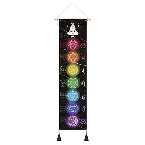 DigiTizerArt Hanging Poster Canvas Wall Art Banner for Meditation 7 Chakras Yoga Painting | Wall Hanging Tapestry Decoration Black and White | 33 x 135 cm (Black) Style-A Black
