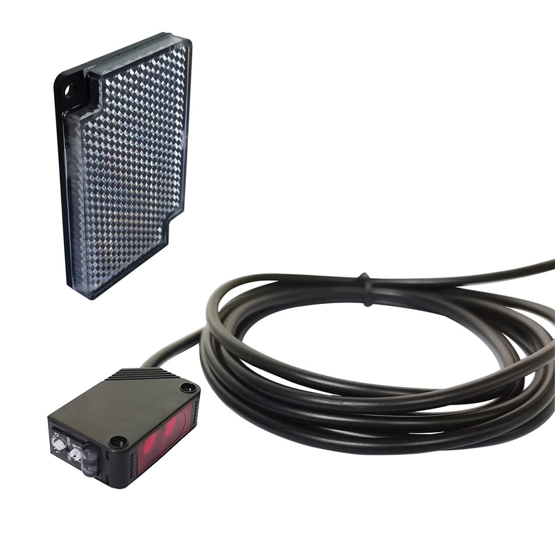 STBTECH E3Z-R61 Light Barrier Sensor Indoor Wall Mounting NPN (NO or NC Switchable) Reflective Light Barrier Mirror Reflection Proximity Switch with 2 m Cable, Reflector Plate, 2 m Induction Distance 1
