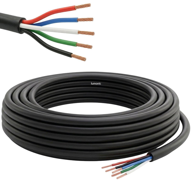 Lumonic 5 x 0.34 mm² RGBW LED Control Cable, Black, 5 m, Sleeved 5-Core Cable, Flexible, LiYY Extension, Power Cable, LED Cable, Control Cable 5 metres