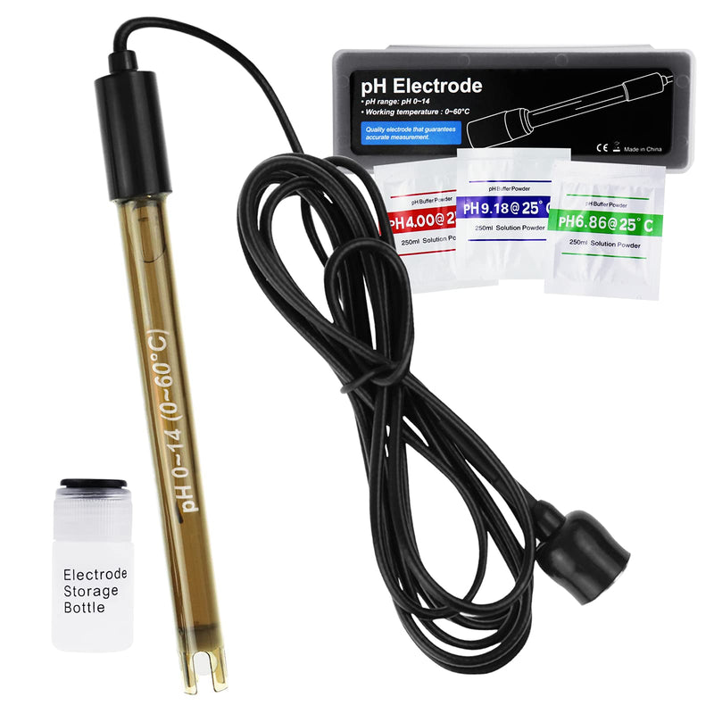 [Australia - AusPower] - Replacement pH Electrode with Calibration Powder, 0-14 pH Highly Accurate Probe with BNC Connector & 200cm Cable for Continuous Liquid Measurement pH Electrode w/ 200 CM Cable Long 