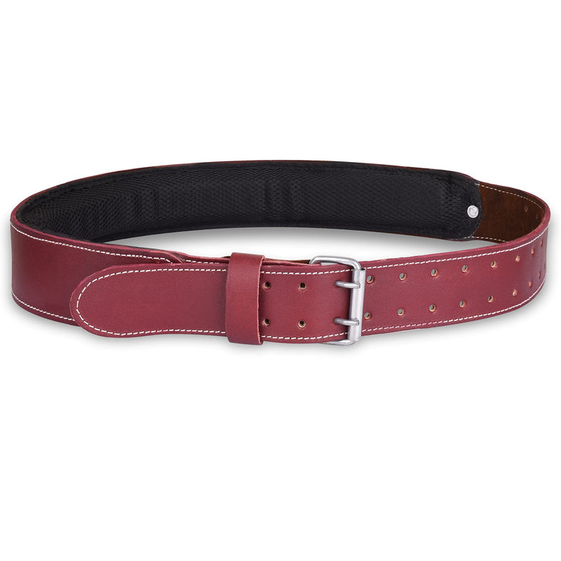 FUERI Premium Leather Work Belt | Adjustable Tools Work Belt for Suspender and Pouches with Padding Covered with Mesh for Carpenter, Electrician, Framer, Mechanic (Maroon) Maroon