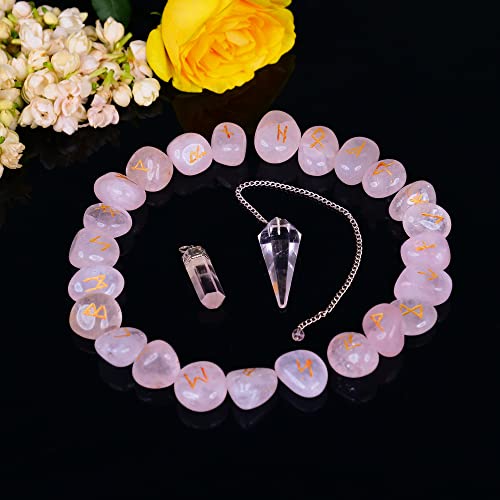 Rose Quartz - Crystals - Rune Stone Set - Healing Crystal - Chakra Balancing Gemstone - Home Decor - Crystals and Healing Stones - Rune Set - Gemstone Runes - Reiki Gifts
