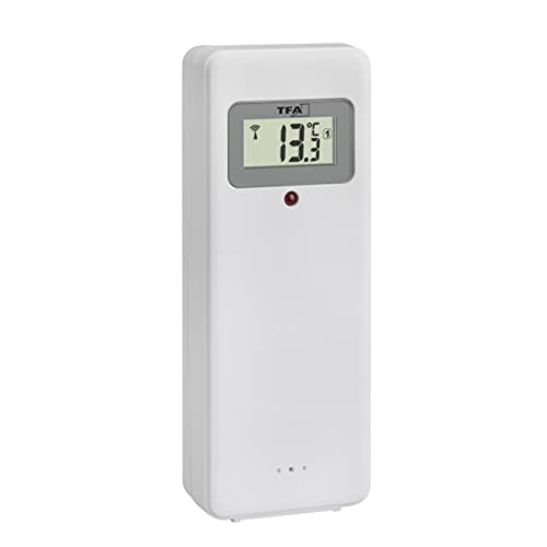 TFA Dostmann Additional / Replacement Transmitter Temperature, 30.3248.02, for 60.4521 | 60.4523 | 35.1163 | 35.1170, with Display, Wireless Temperature Transmission, Wireless Wall Clocks and Wireless Weather Stations, White