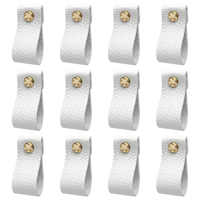 Hiili & Kaala Leather Dresser Knobs, 12 Pack Knobs for Dresser Drawers, Soft Drawer Knobs Upgrade The Look of Furniture, Perfect Replacement of Metal Cabinet Knobs (White) White