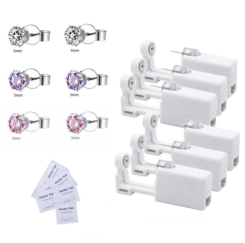 Voarge Pack of 6 Ear Piercing Gun, Disposable Sterile Safety Ear Nose Piercing Gun Kit Painless Self Piercing Tool with Stud Asepsis Piercing Kit Piercing Accessories Pink, Purple