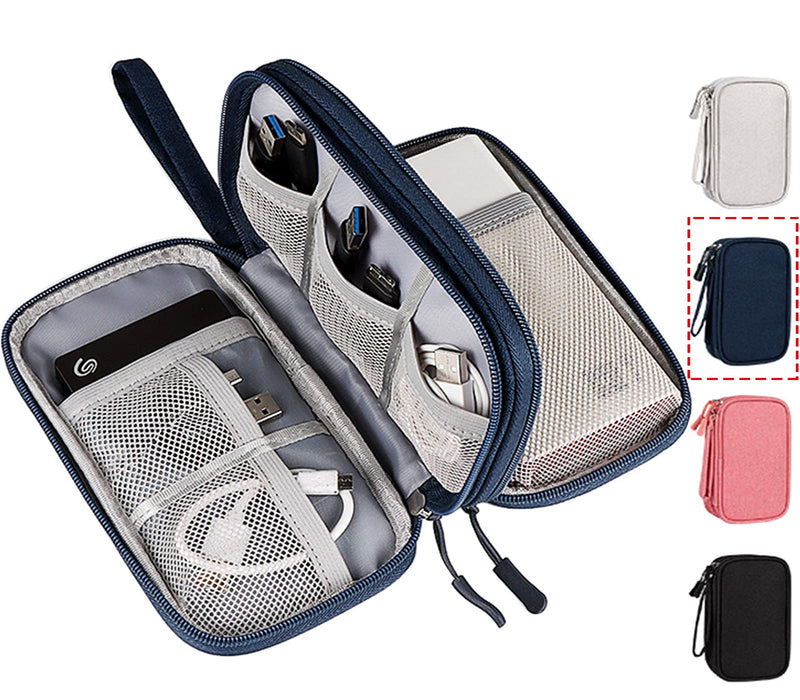 [Australia - AusPower] - Portable, Waterproof Electronics Accessories Case and Organizer Bag for Cables, USB Drives and Chargers Double Layer - Navy Blue 