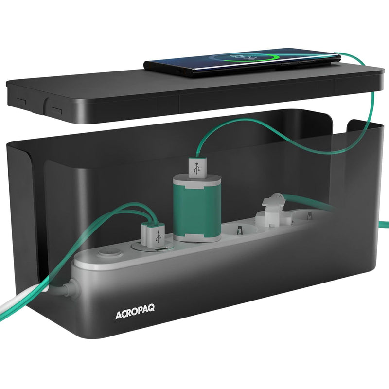 ACROPAQ Cable Box - (32 x 13.2 x 12.7 cm), Cable Management Box for Hiding Cables and Hiding Sockets, Plastic, Black - Cable Box, Cable Storage, Socket Box, Cable Boxes medium