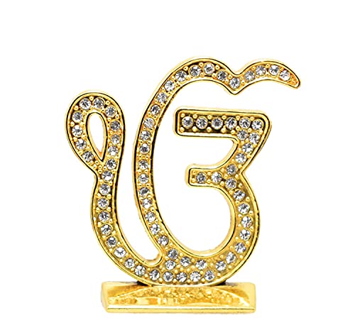 Targets Target Store Sikh Religious Symbol EK Onkar Studded Idol Ik Onkar Studded Gold Metal Statue for Car Dashboard Mandir Murti Temple Puja Home Decor Office Table Showpiece