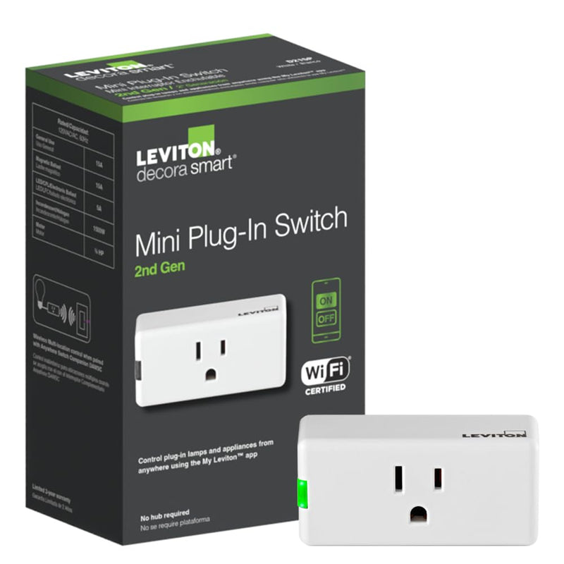 [Australia - AusPower] - Leviton Decora Smart Plug, Wi-Fi 2nd Gen, Works with Matter, My Leviton, Alexa, Google Assistant, Apple Home/Siri & Wire-Free Anywhere Companions for Switched Outlet, D215P-1RW, White Plug-in Switch 