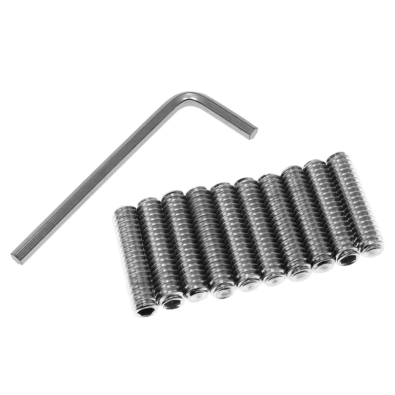 [Australia - AusPower] - BAIRONG 10pcs 304 Stainless Steel Allen Head Hex Hexagon Socket Flat Point Set Screw End Grub Headless Bolt 1/4-20 x 1" with Hex Drive Wrench 1/4-20 x 1 Inch 
