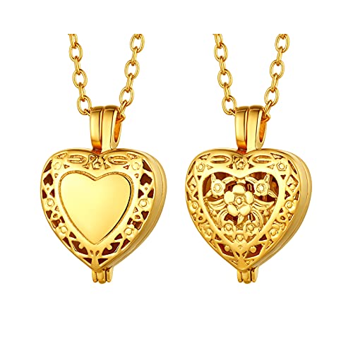 FindChic Customized Heart Shaped Urn Necklaces for Ashes with Custom Picture/Birthstone Stainless Steel/18K Gold Plated Claddagh/Angel Wing Pendant Waterproof Keepsake Cremation Jewelry, with Gift Box 03. hollow heart (goldl) not customized
