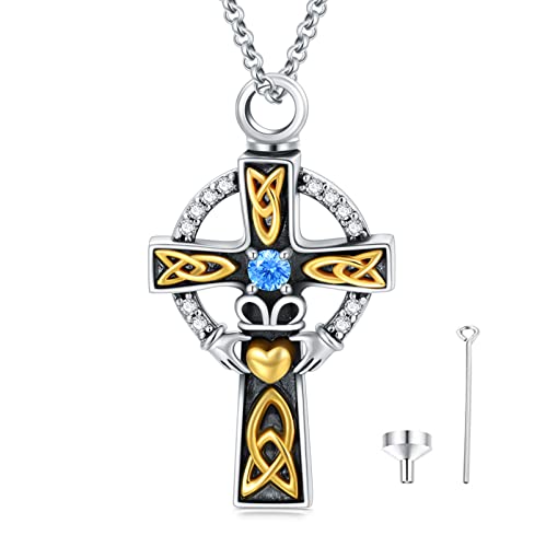 PELOVNY Sterling Silver Cross Crystal Necklace For Men Women Jesus Christ Crucifix Pendant Necklace Jesus Religious Jewelry - 22+2/18+2'' Celtic Cross_Urn