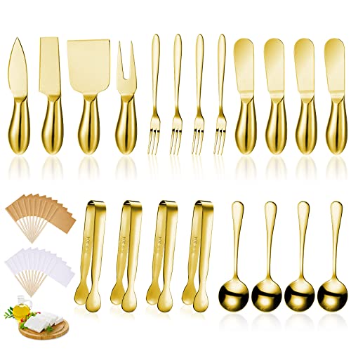 Patelai Charcuterie Board Accessories Cheese Knife Set, Golden, 20 Pieces