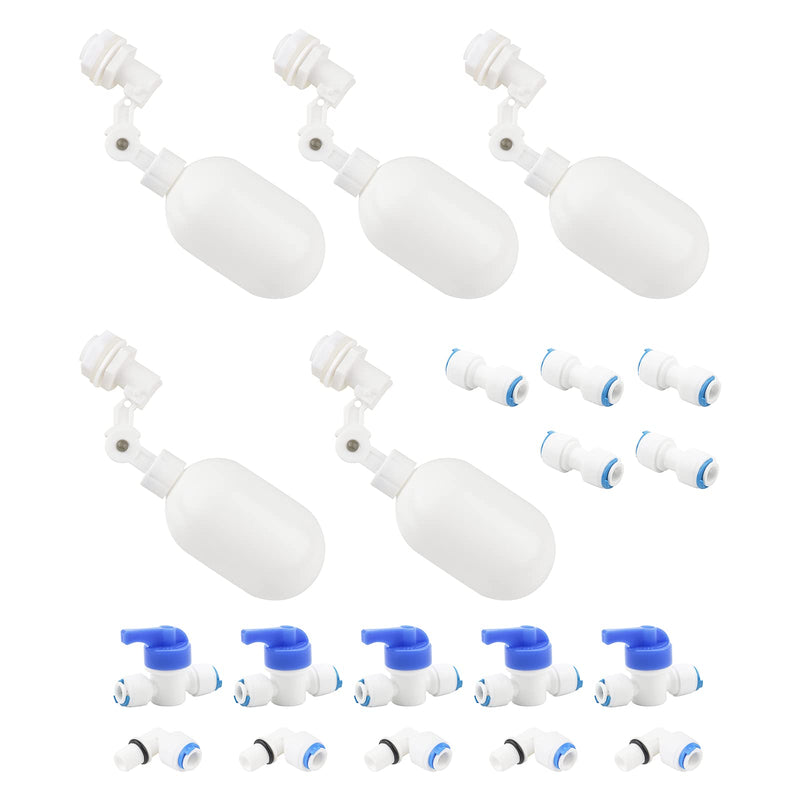 [Australia - AusPower] - 20 Pack Adjustable 1/4" Float Ball Valve Kit with Push-In Quick Connect Fittings for Water Filter/Purification Tanks 