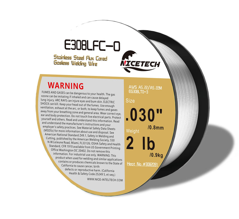 Gasless Flux Cored Welding Wire, Stainless Steel, E308LFC-O. 030-Diameter, 2 Pound Spool, Silver, Package of 1