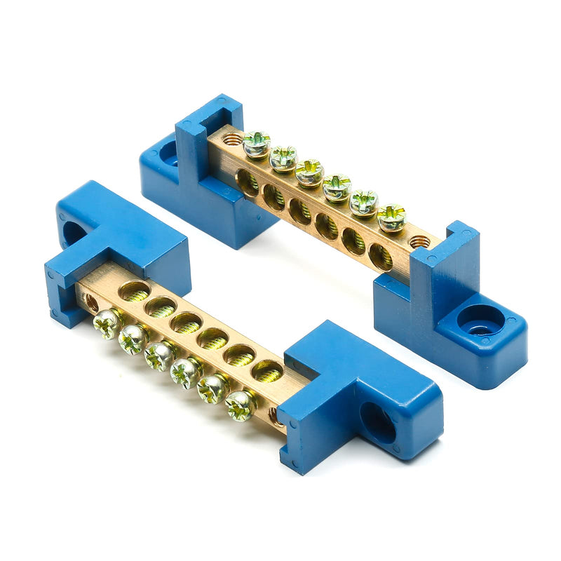[Australia - AusPower] - 2Pcs Ground Bus Bar Terminal Block, 5 Terminal Positions Wire Screw Terminal Brass Electrical Grounding Bars Block 2 