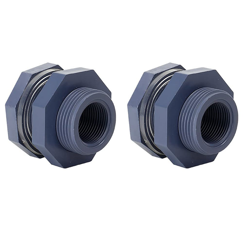 [Australia - AusPower] - 2 Pieces 3/4 Inch PVC Bulkhead Fitting for Water Barrel, Water Tank, Rain Barrels,NPT3/4 female thread(1 inch I.D.) PVC NPT3/4 female thread(1 inch I.D.)PVC 2 