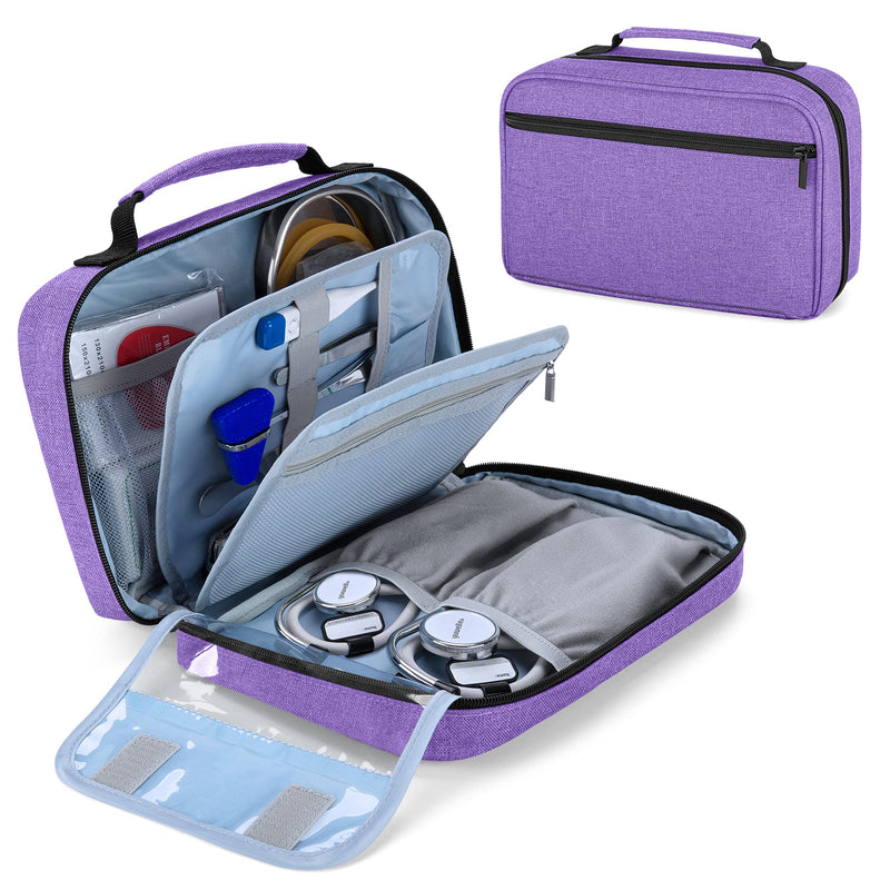 [Australia - AusPower] - Damero Carrying Case for 2 Stethoscopes, Portable Stethoscope Case Compatible with 3M Littmann/ADC/Omron Stethoscope, BP Cuffs and Other Accessories, Purple 