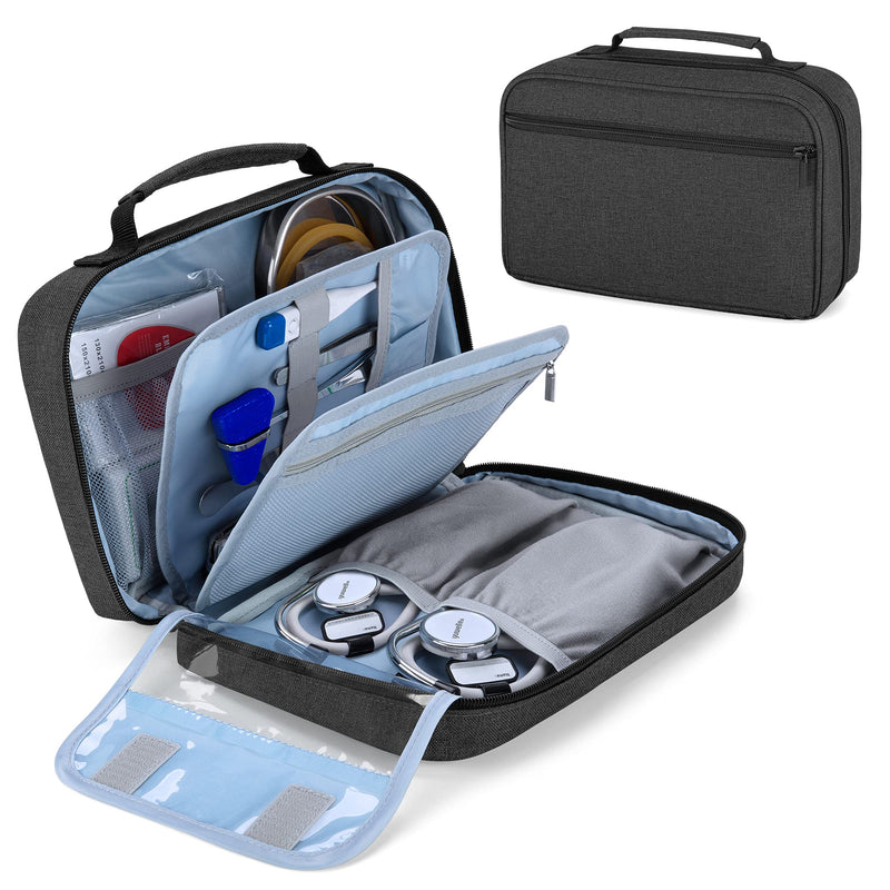 [Australia - AusPower] - Damero Carrying Case for 2 Stethoscopes, Portable Stethoscope Case Compatible with 3M Littmann/ADC/Omron Stethoscope, BP Cuffs and Other Accessories, Black 