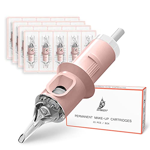AWAKEN Needle Cartridges Dermograph Sterile Tattoo Cartridge PUM Round Liner 1 Pin Long Taper Disposable Makeup Eyebrows Lip Eyeliner Round (0.30 mm/1RLLT) 0.30 mm - long taper